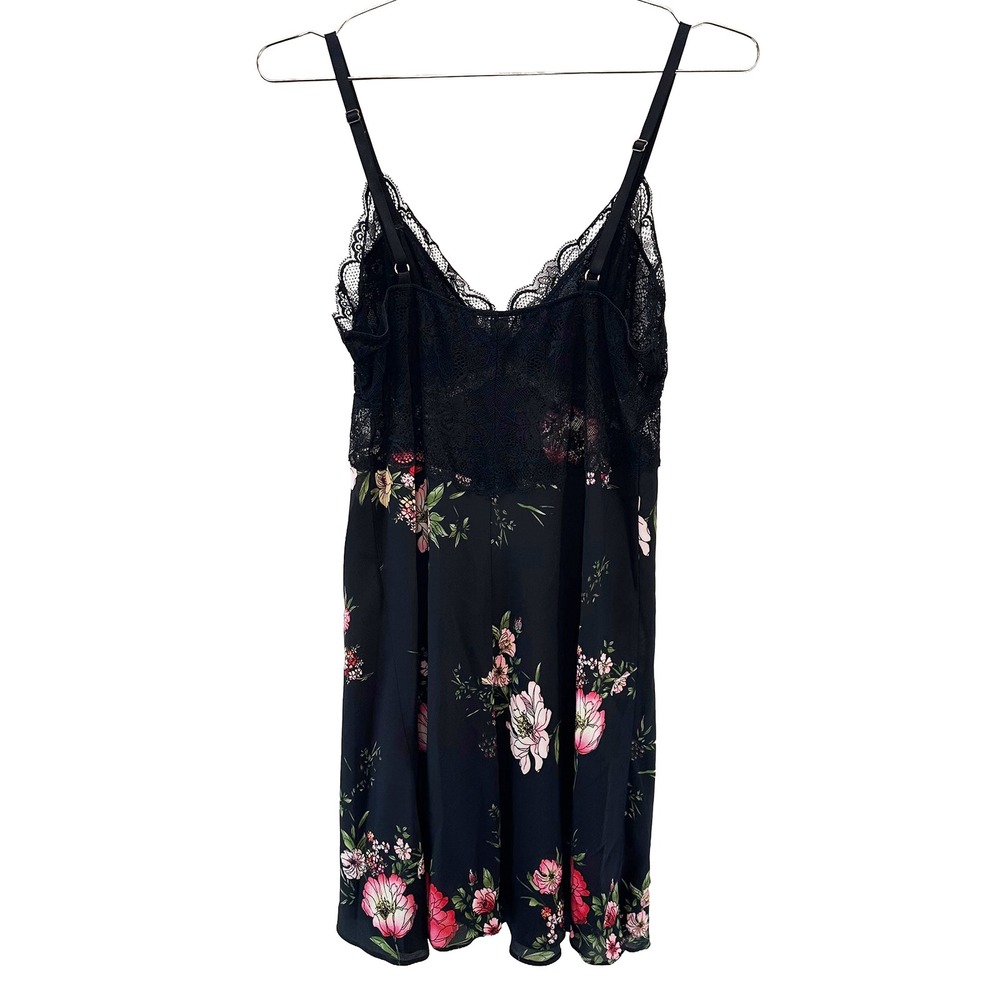 INC Floral Satin & Lace Robe and Babydoll Chemise Set • Medium • black pink - Picture 6 of 11